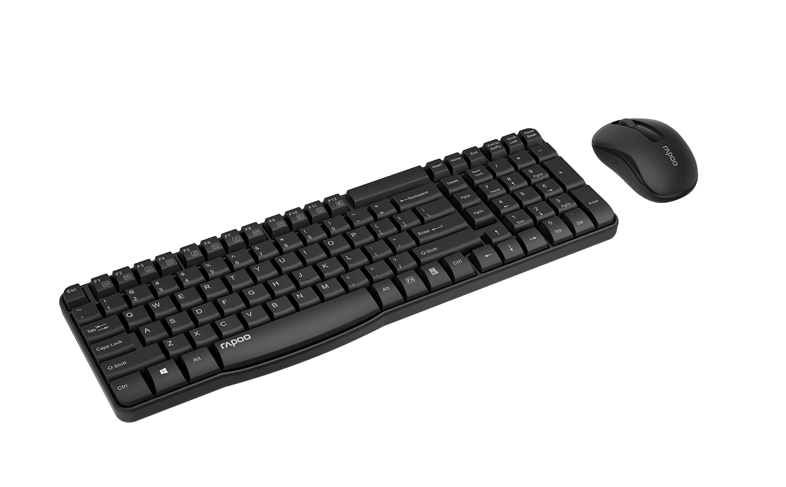 Rapoo X1800S Clavier Souris sans Fil Kit Wireless Deskset 1000 DPI Capteur 12 Mois Autonomie de la Batterie Ergonomique pour Gaucher et Droitier Disposition BE-Layout AZERTY PC & Mac - Noir
