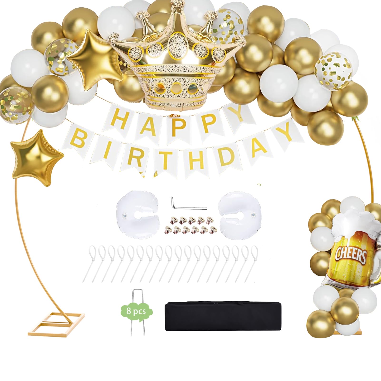 8 FT Circle Balloon Arch Stand Round Backdrop Kit, Large Gold Metal Arch Frame with Base for Wedding Ceremony, Parties Graduation Birthday Baby Shower Christmas, Garden Photo Background Decoration