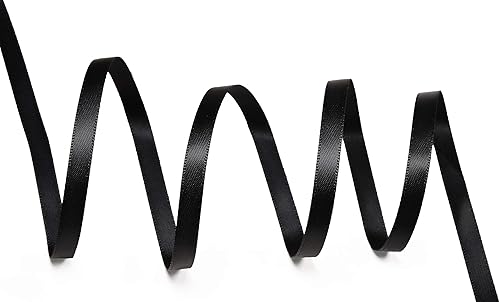Miniatura 3 de YAMA Cinta de satén negra de doble cara de 14 de pulgada, 25 yardas, cinta negra fina para envolver regalos, manualidades, lazos, decoración de