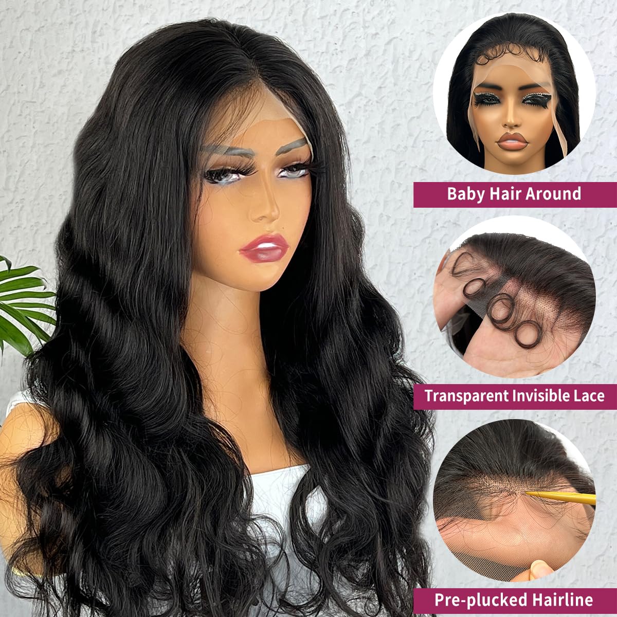 CUEKI 26 Inch 13x4 Body Wave Lace Front Wigs Human Hair 180% Density HD Transparent Glueless Pre Plucked Pre Cut Frontal Human Hair Wigs for Black Women