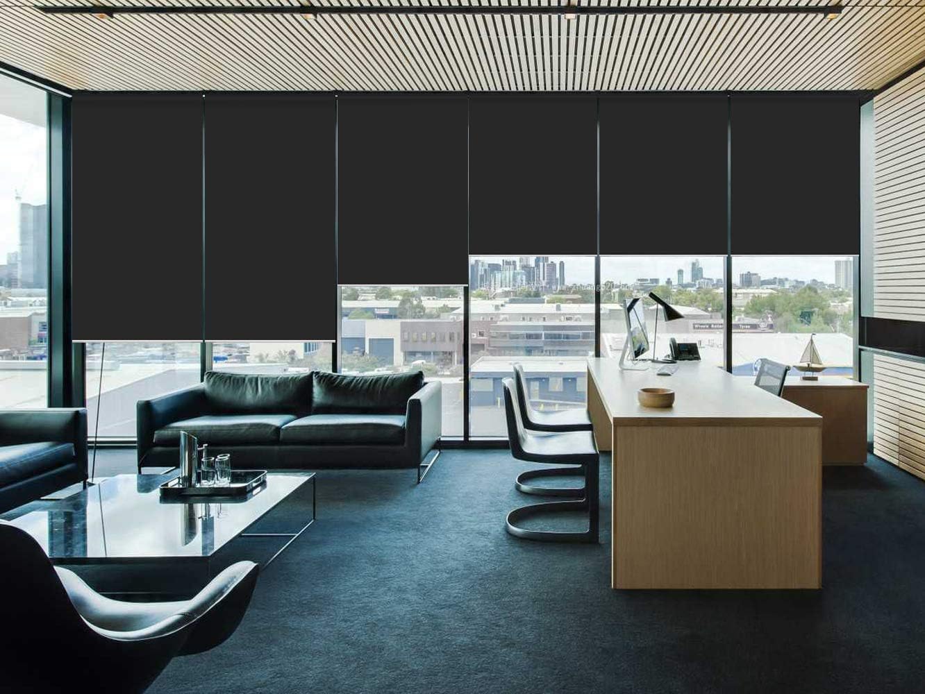 SUAKY Blackout Window Blinds Roller Shades, Black Custom Window Shades Elegant Roller Blinds, Energy Saving UV Protection Roller Shades for Windows, Doors, French Doors