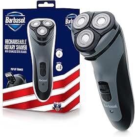 Barbasol Barbasol Barbasol, barbeador rotativo elétrico recarregável com lâminas de aço inoxidável, aparador pop-up, barbeador elétrico sem fio, barbear, carga completa de 8 horas oferece tempo de