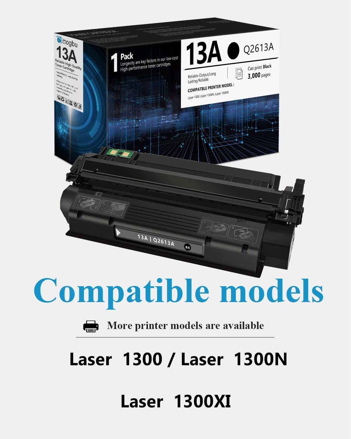 13A Black Toner Cartridge 1-Pack Compatible Replacement for HP 13A Q2613A 1300 1300N 1300XI Printers