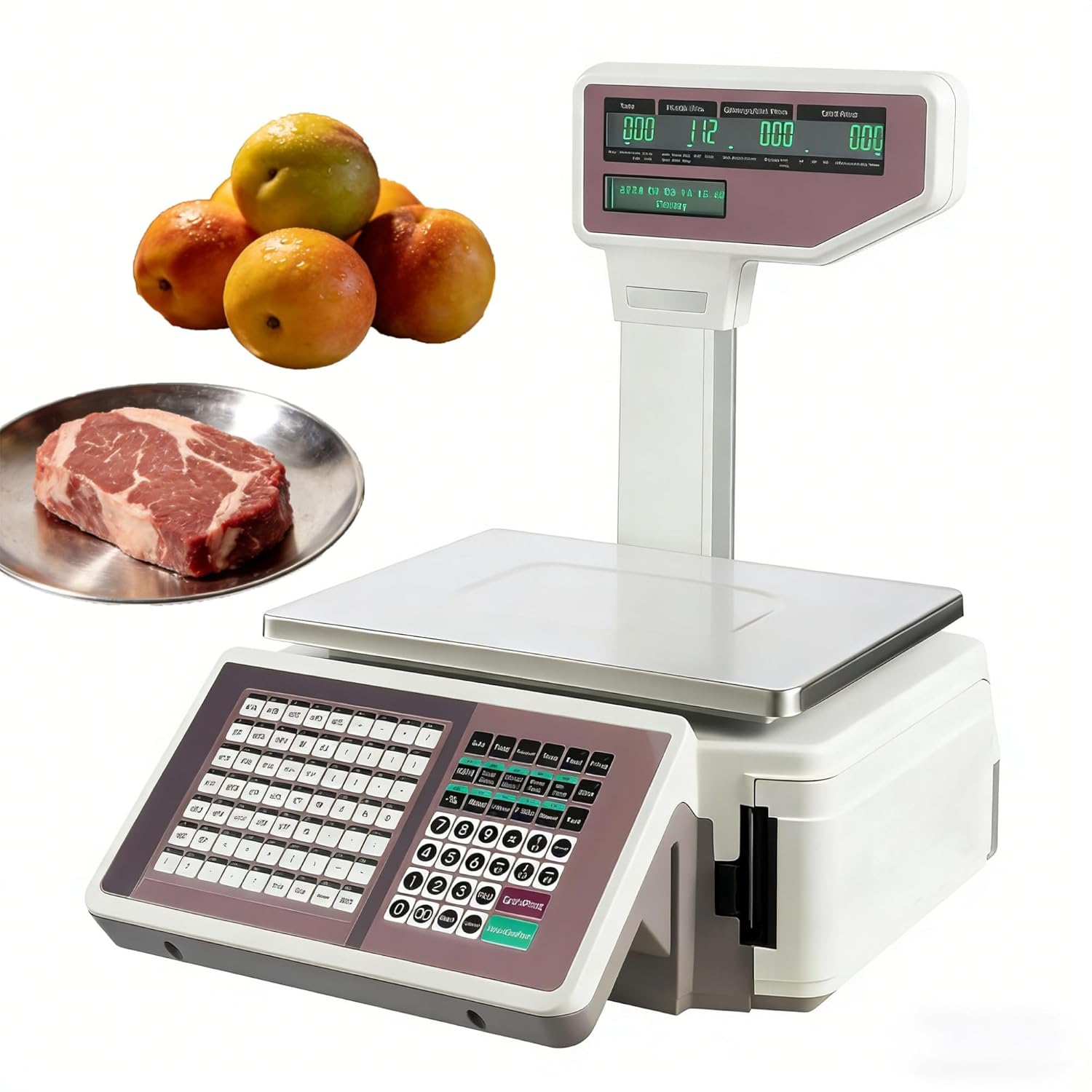 66lbs Digital Price Computing Scale, Label Printing Scale with PC Software Management, Commercial Meat Scale for Retailers, No-Ink Thermal Barcode Scale for Deli Shop
