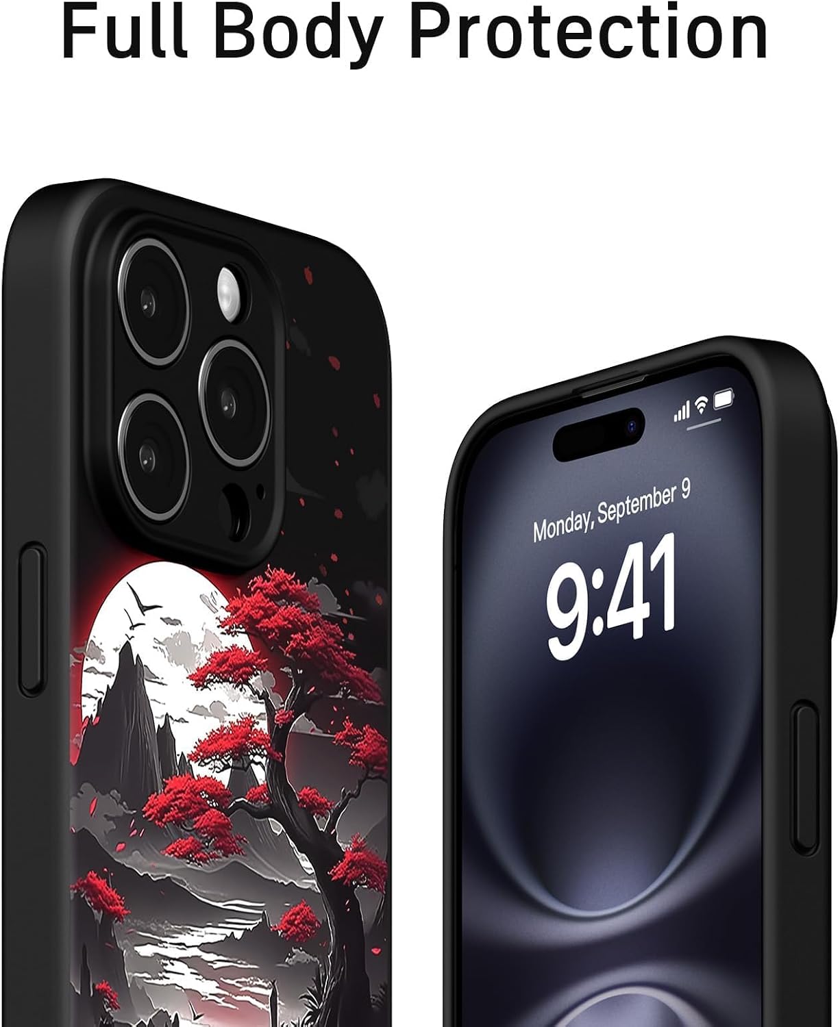 Silicone Phone Case for iPhone 15 Pro Max Compatible with Magsafe, Black Cute Anime Japanese Design Magnetic Shock Proof Heavy-Duty Protection for Men Boys Women Girls image 3