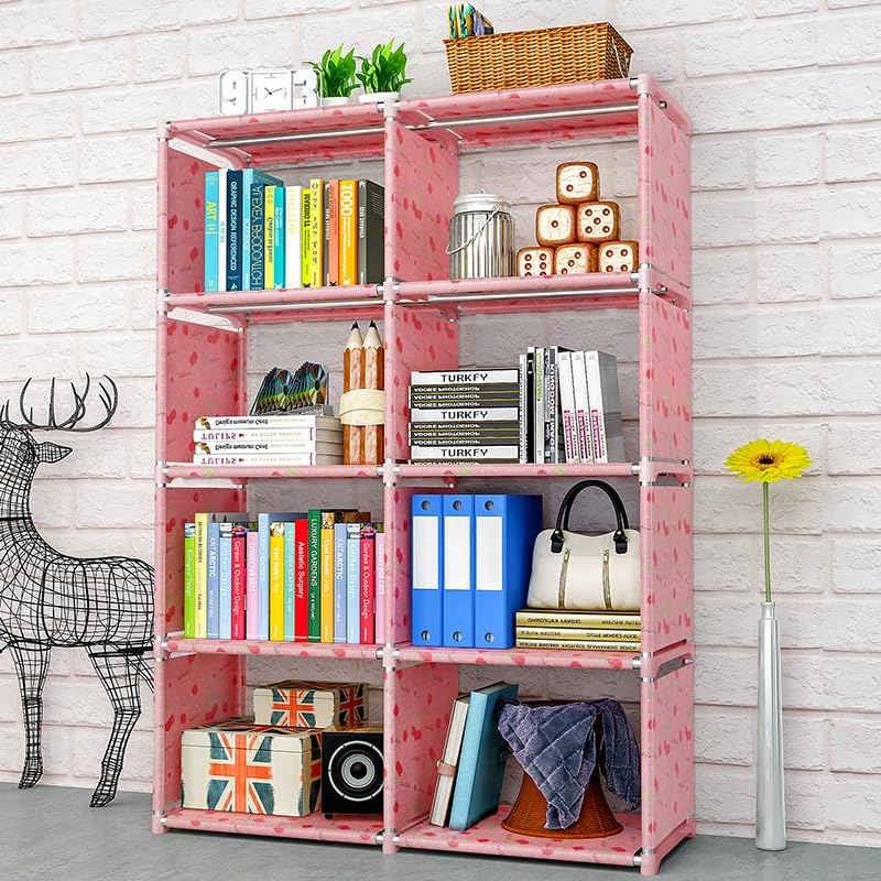 TARKAN Open Book Shelf, Pink Cherry, 8 Compartment Storage Organizer, 85x26x125 cm, Moisture Resistant Fabric with Metal Frame-image-6