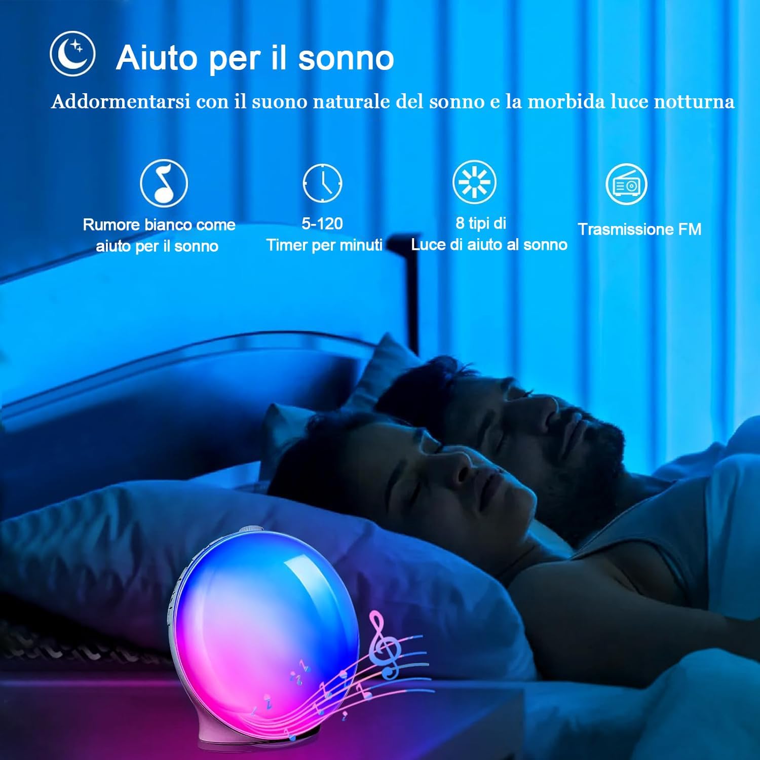 KABB Sveglia Leggera All'Alba, Luce Notturna Della Macchina del Suono del Suono, Sveglia Intelligente con Simulazione Dell'alba, Suono del Rumore Bianco Dell'Assistente al Sonno, Doppio Allarme