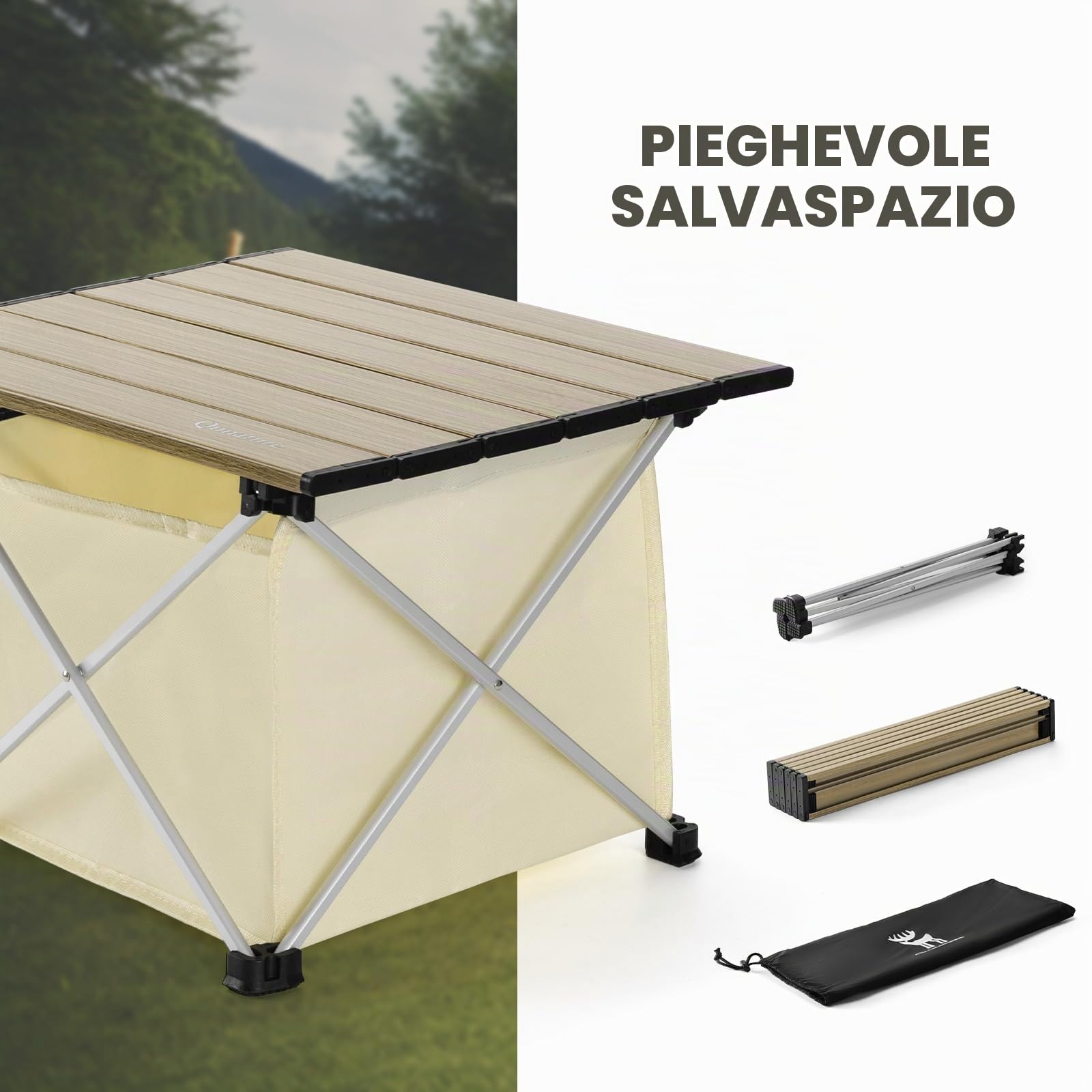 Tavolino da Campeggio Pieghevole, Tavolo da Esterno Piccolo Pieghevole Portatile e Leggere con Spazio di Archiviazione con Borsa da Trasporto, 40x34.5x27cm S