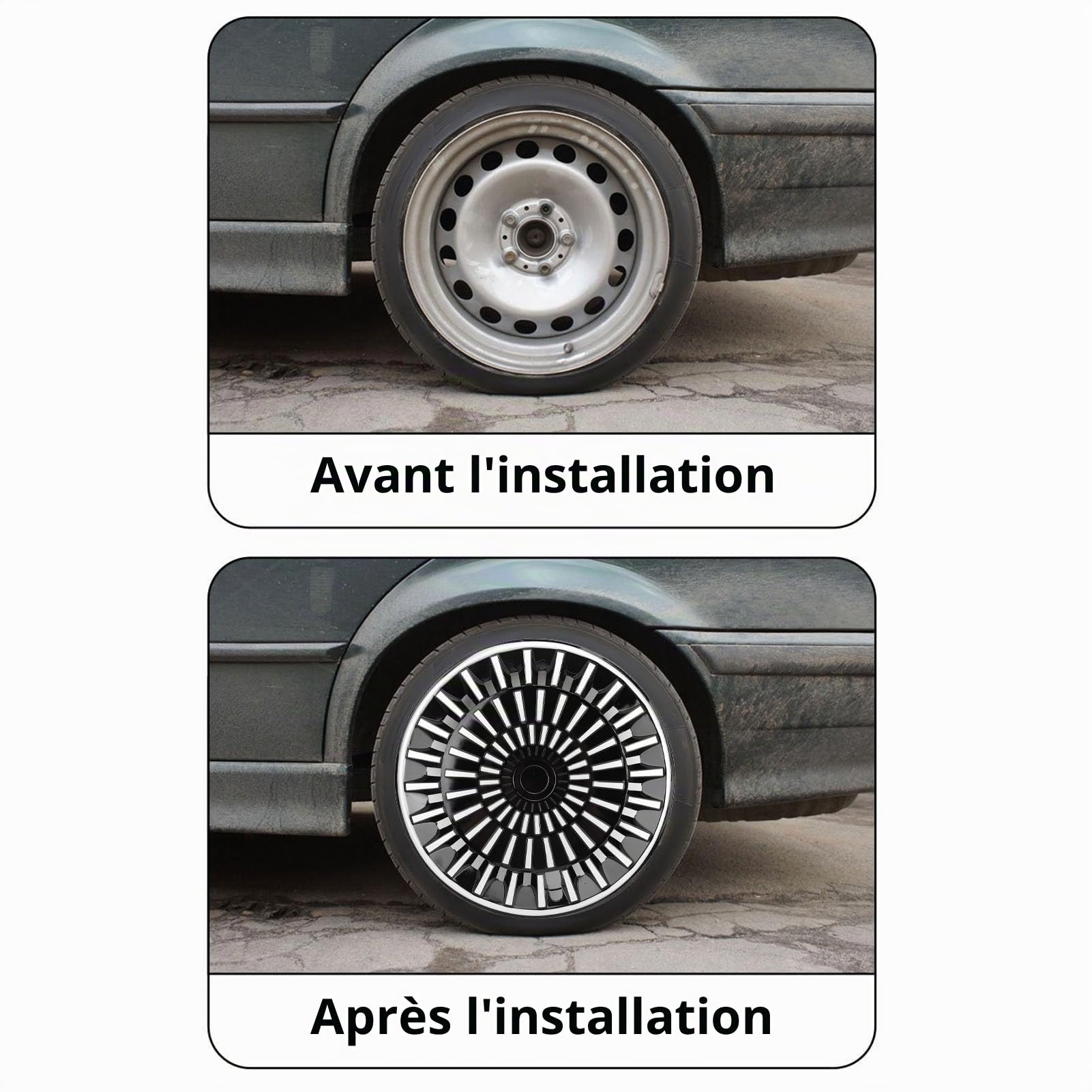 14 Pouces Enjoliveurs de Roues, Kit de 4 Enjoliveurs Universels R14 pour Voitures, Camions, SUV, Jantes en Aluminium, Jantes en Acier, Enjoliveurs de Roue Noirs
