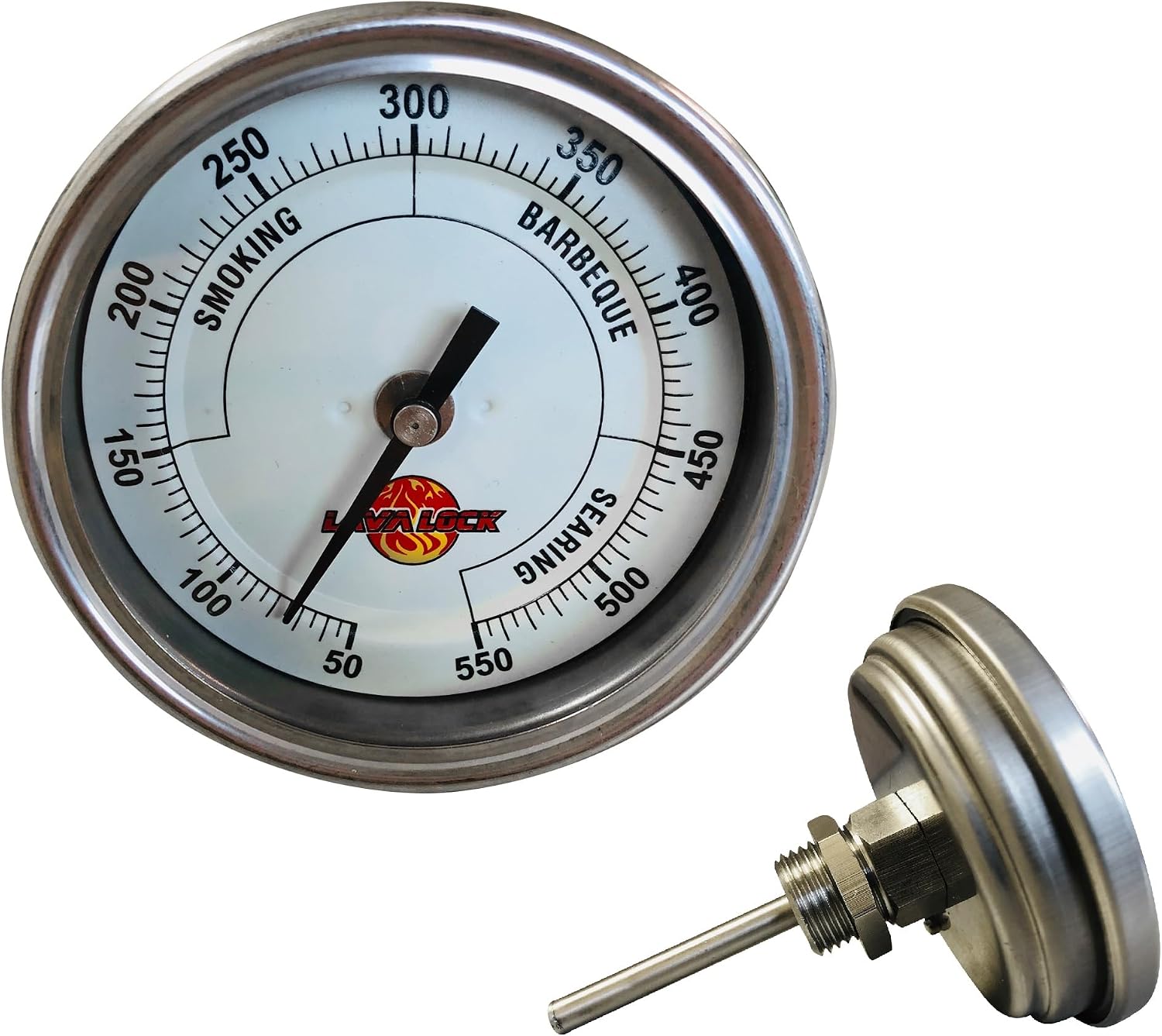 LavaLock® 3" Adjustable Gas Charcoal Smoker Pit Grill BBQ Thermometer Electric Heavy Duty Stainless 2.5" stem
