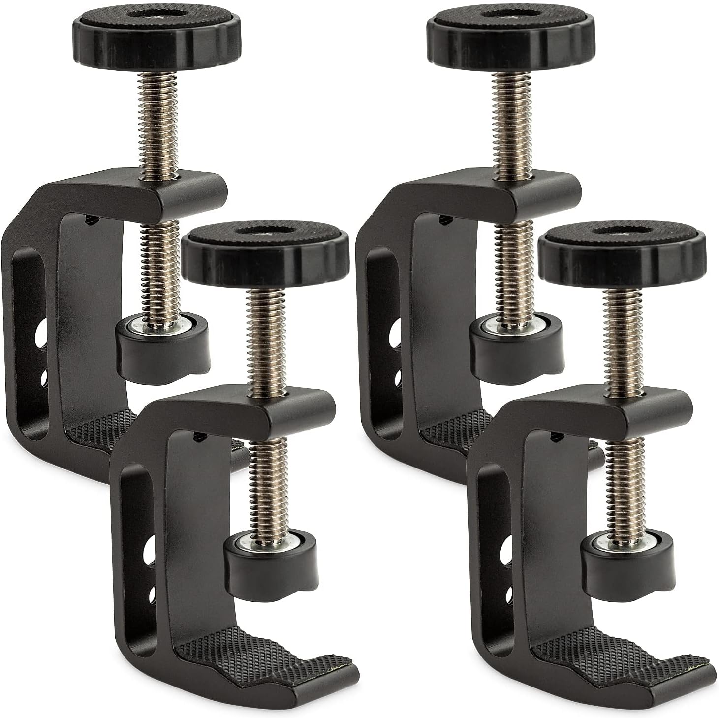 4Pcs Universal C Clamp, Heavy Duty Sturdy 1/4 and 3/8 Thread Hole for Tables Desk Mount, Desktop Mount Holder, Photo Studio Photography, Quick Release U Clip Holder and Wood Work 4 Pack-Black