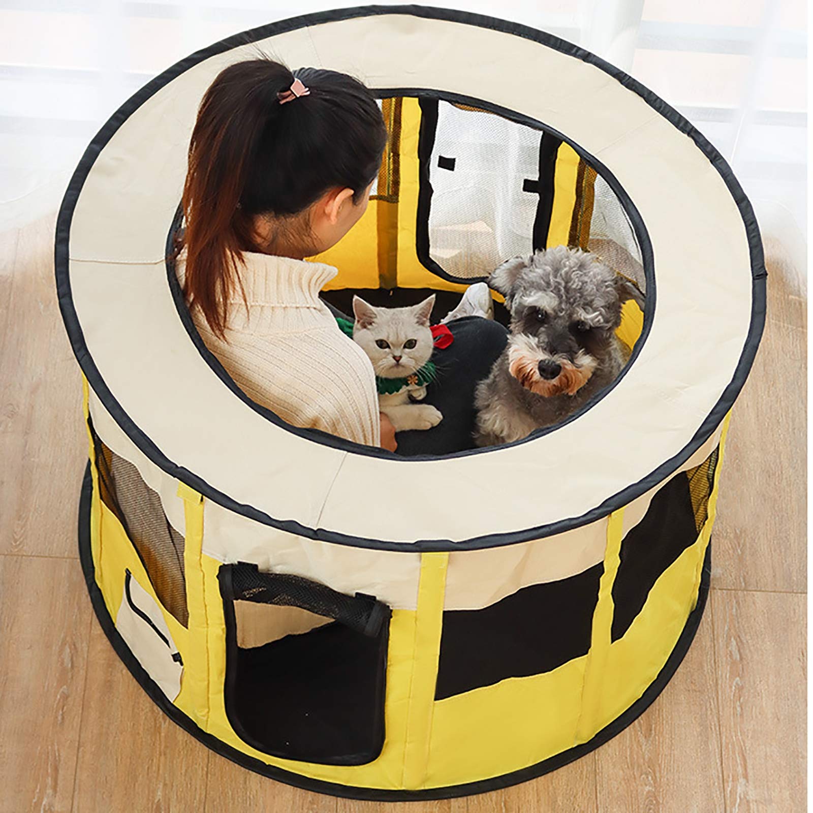 Petit Parc pour Animaux de Compagnie avec Couverture, Tente pour Animaux de Compagnie Transparente et Respirante Pliable avec Couvercle supérieur Exercice Pliable Cour,M:72 * 40cm
