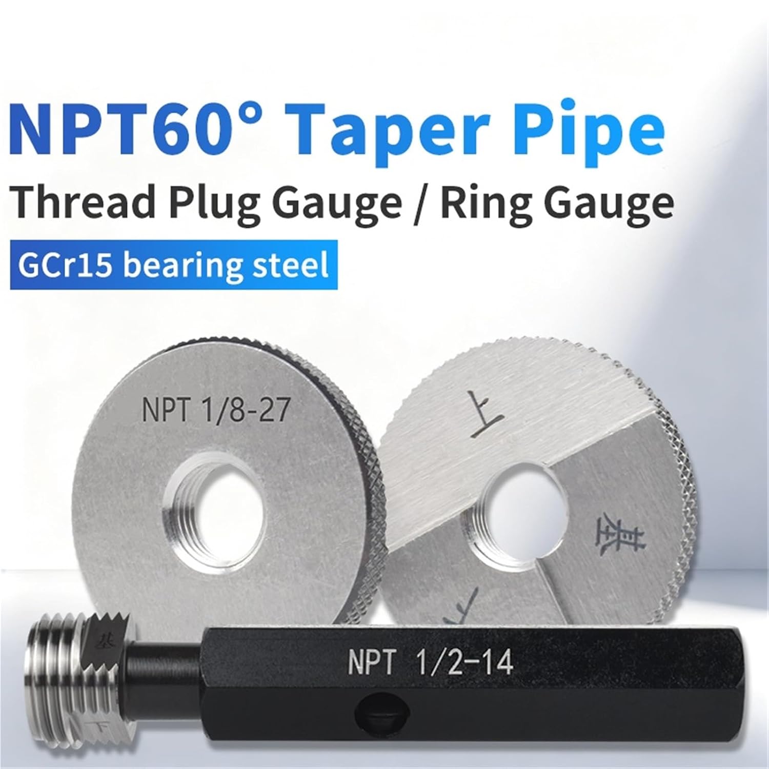 1PCS/Set NPT Taper Pipe Thread Plug/Ring Gauge Measure Tool NPT1/16~3/4 NPT1''- 1''1/4 1''1/2 NPT2''- 2''1/2 NPT3''-(Ring,1PCS I Set_NPT 3I4-14)
