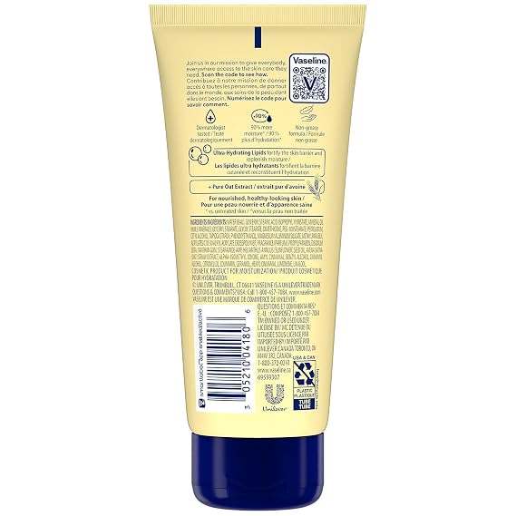Vaseline Lotion, Intensive Care Nourishing Moisture 2-Pack Moisturizer with Oat Extract + Ultra-Hydrating Lipids for Healing Extremely Dry Skin, 3.4 Oz Ea