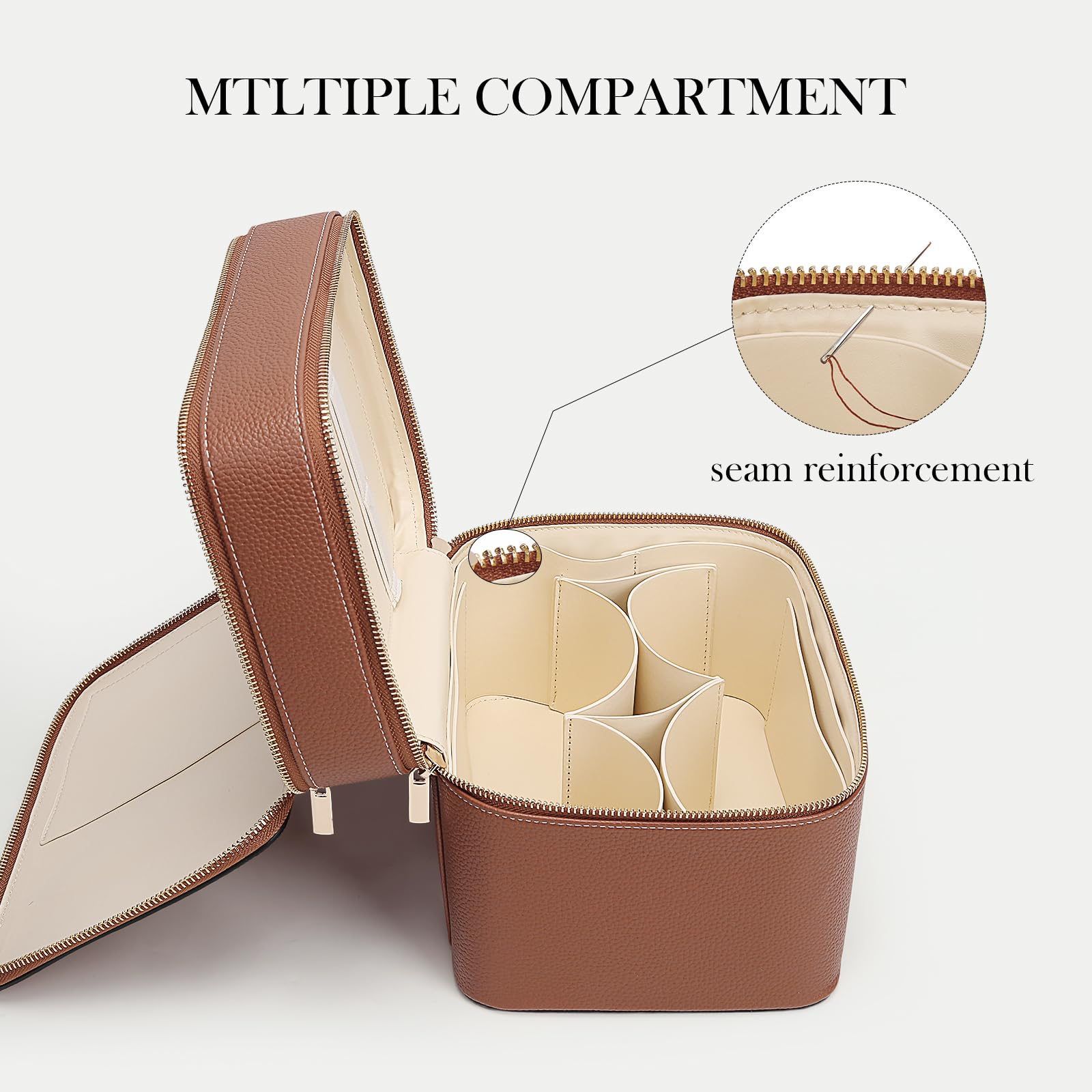 HiTotes Grande Trousse da Trucco Duo Vanity Case per Donne Borsa da Viaggio in Pelle Borsa da Toilette Portatile Borsa Cosmetica a Doppio Strato, 9.45in