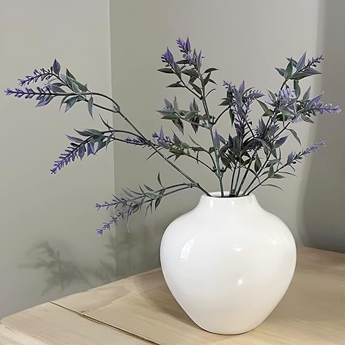 Miniatura 5 de Willowy Jarrón pequeño de porcelana blanca de 5 pulgadas con acabado brillante, jarrones blancos para flores, pequeños jarrones blancos para centros