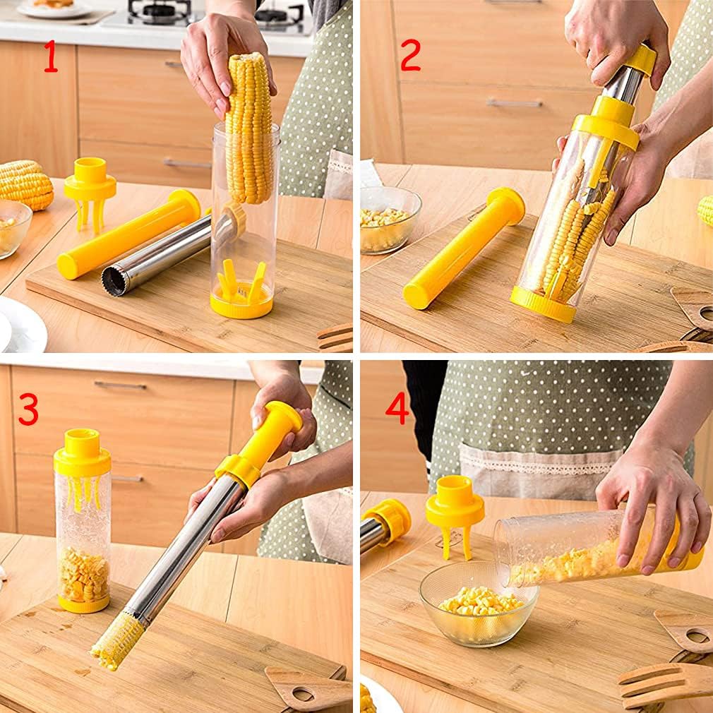 Safer Corn Thresher,Quick Corn Stripper,Stainless Steel Corn Cob Remover Cutter Corn Peeler,Removing Fresh Corn Kernels Tool,Manual Corn Threshing No Splatters,Practical Kitchen Gadgets,10.5 inch image 2