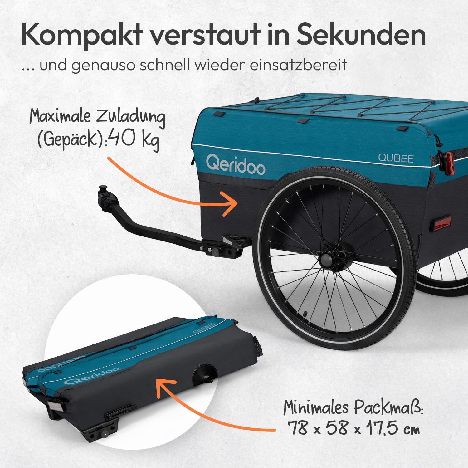 Qeridoo Qubee | Klappbarer Lastenanhänger | Fahrradanhänger & Bollerwagen faltbar mit Luftreifen | Fahrrad Zubehör Transport | Bike Trailer