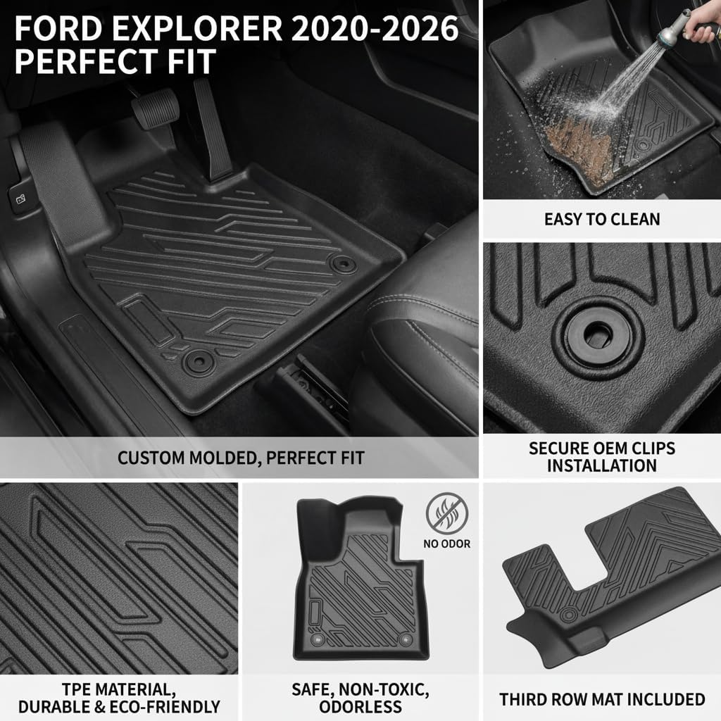 AutoPals Floor Mats Compatible with 2020-2025 2026 Ford Explorer 6 Seats, Cargo Mat Trunk Mat Cargo Liner All Weather Back Seat Cover for Explorer Accessories (Floor Mats+Trunk Mat with Backrest Mat) - Image 6