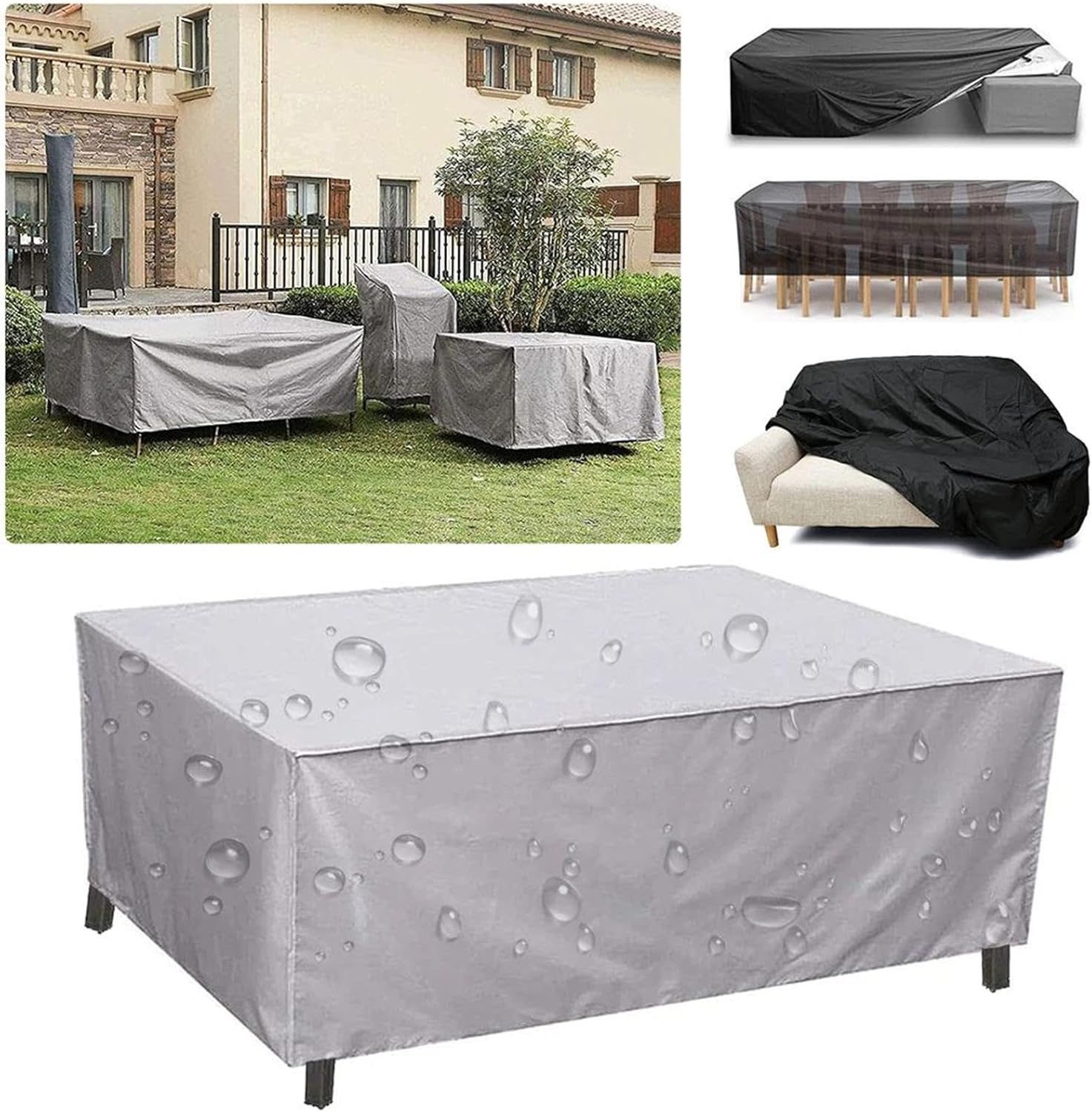 Outdoor Furniture Covers Waterproof 81x49x28inch/205x125x70cm/LxWxH Silver Heavy Duty Patio Furniture Covers, Covers for Outdoor Furniture Square Patio Dining Table and Chairs Cover Windproof