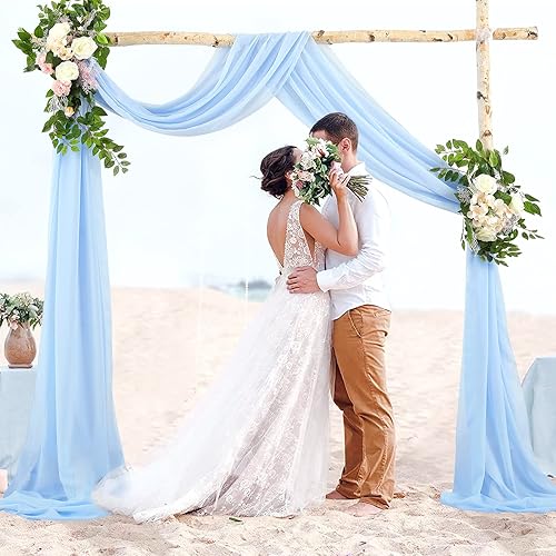 Miniatura 5 de Tela drapeada para arco de boda, 1 panel de 18 pies, cortina de telón de fondo transparente azul bebé, cortinas de tela de gasa, cortinas de