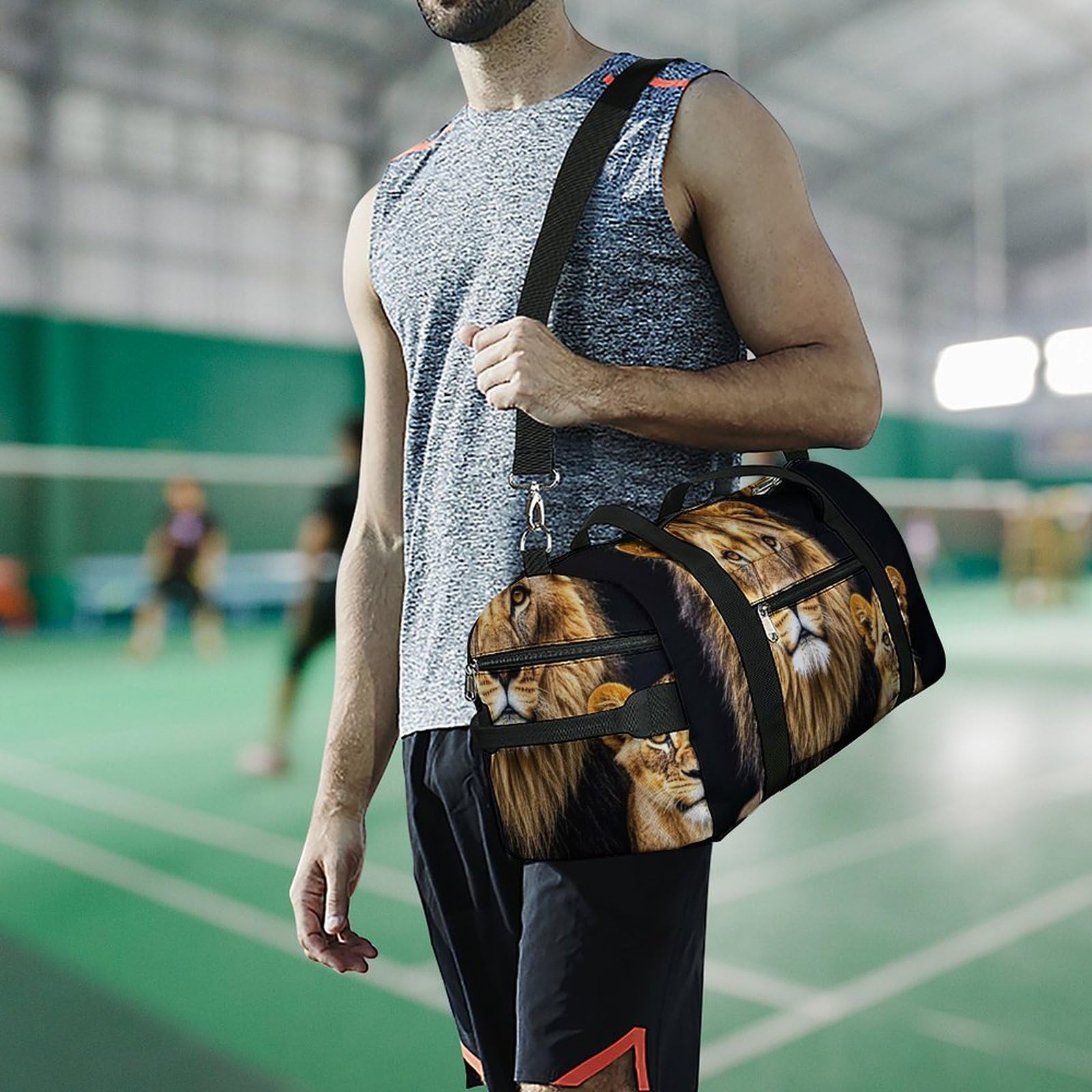 Borsa da palestra con leone e giovane leone per uomini e donne, impermeabile, grande borsone per allenamento da viaggio