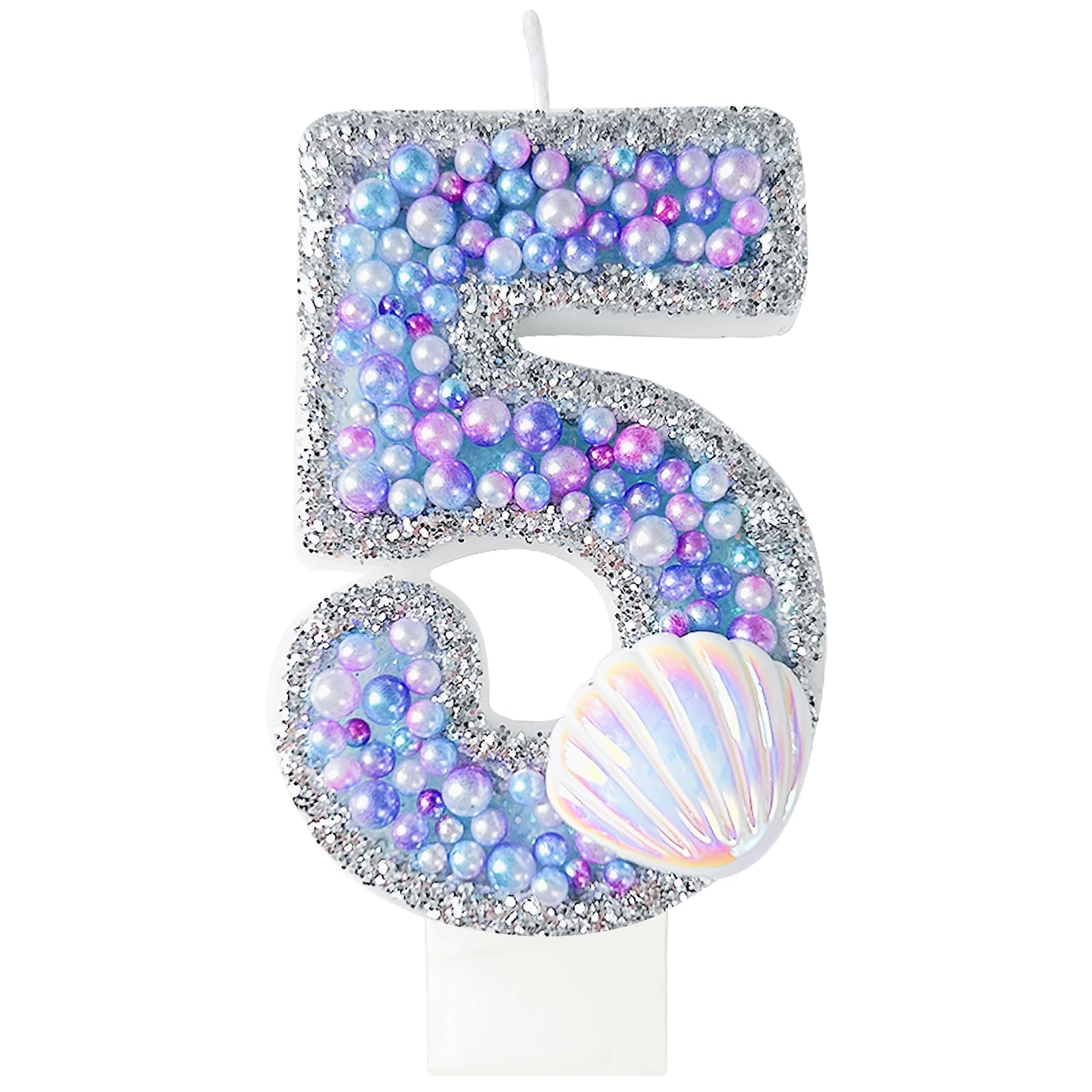laackys Birthday Candles, Pink Shell Sequins Blue Purple Pearl Boy Girl Birthday Cake for Mermaid Birthday Theme Birthday Decorations Candle Party Supplies Number 4 Candle (5)