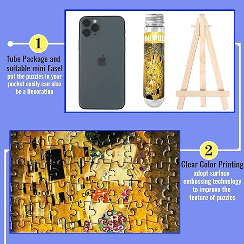 Miniatura 3 de Rompecabezas pequeños para adultos, 150 piezas, mini rompecabezas de pintura al óleo de 6 x 4 pulgadas, 3 piezas, mini caballete incluido