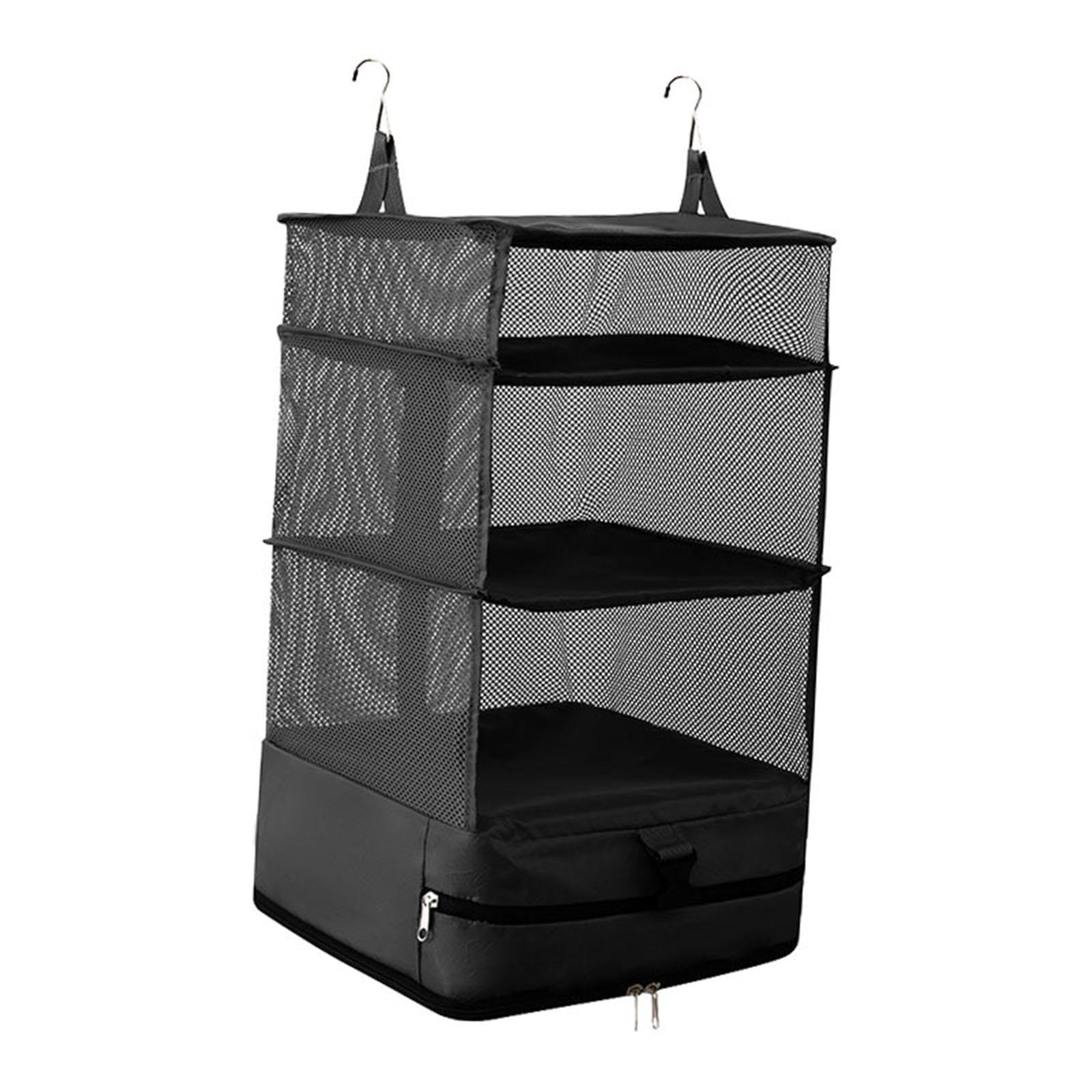 Estantes Colgantes de Viaje de 3 Estantes, Plegables, Ahorran Espacio, Organizadores de Maletas Y Equipaje, Bolsa de Almacenamiento de Ropa para, Negro, Individual
