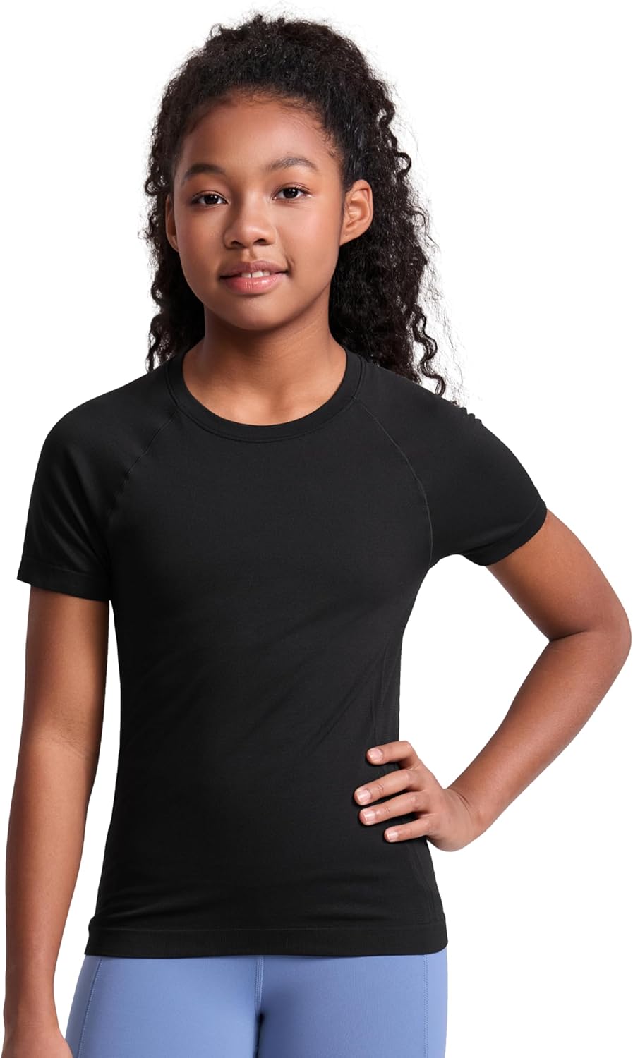 CRZ YOGA Girls Seamless Short Sleeve Athletic T Shirts - Active Sports Casual Tees Crew Neck Kids Teen