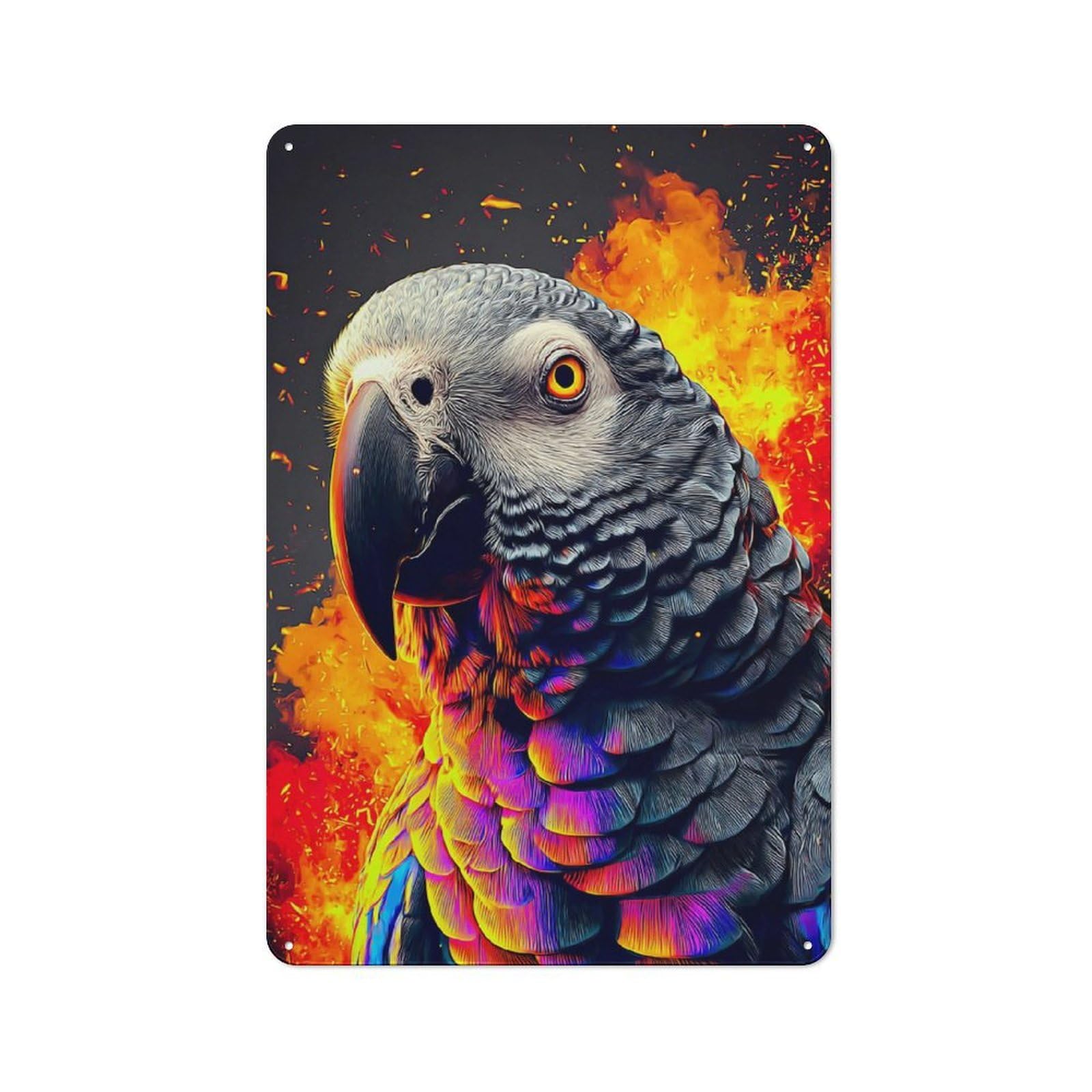 Junmoney Parrot In Flames Vibrant Artwork Tin Wall Plaque 30X20cm With For Bar Or Restaurant, Housewarming Present For People Styling Bar And Restaurant