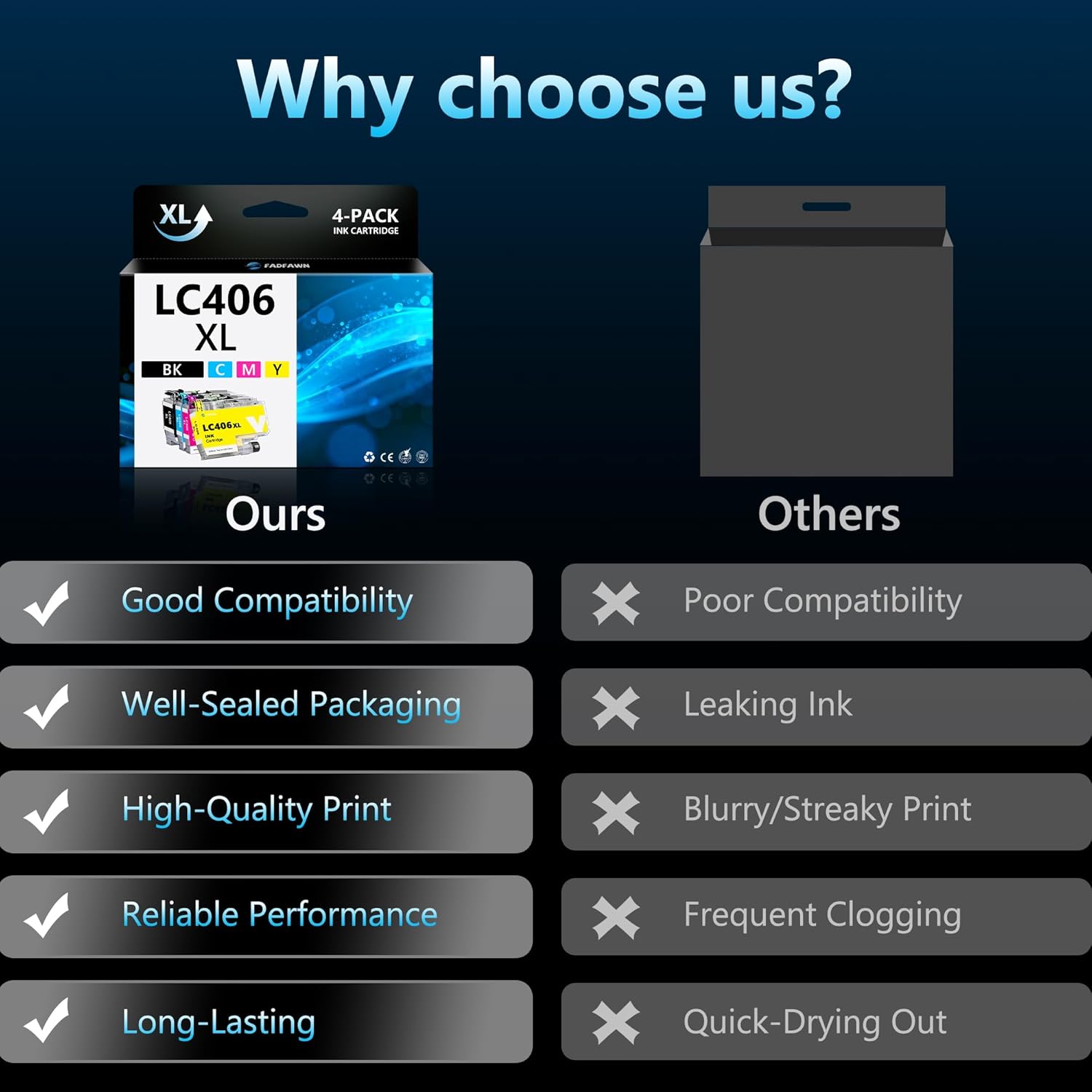 LC406 XL Ink Cartridges with Super High Yield Replacement for Brother LC406XL Work with MFC-J4335DW MFC-J4345DW MFC-J4535DW MFC-J5855DW MFC-J5955DW MFC-J6555DW MFC-J6955DW Printer (BK/C/M/Y, 4-Pack)