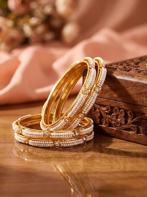 JewarHaat Bangles Fashion Indian Bollywood Faux Pearl Rhinestone Floral Gold Plated Bracelet Jewelry for Women