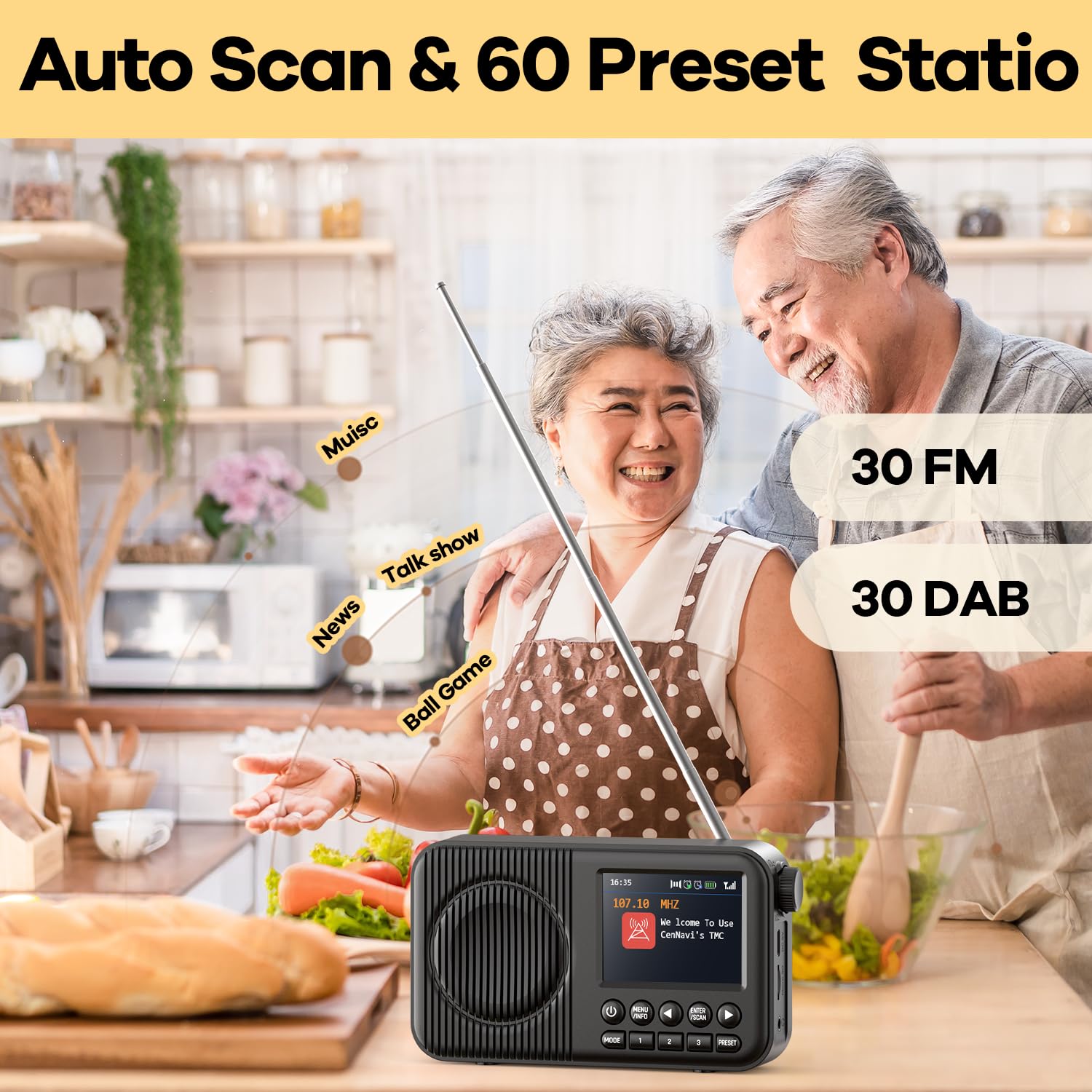 Radio Portatile Arafuna Con DAB/FM, 40 Stazioni Preimpostate, Bluetooth E Sveglia Doppia, Batteria Ricaricabile E Timer Spegnimento