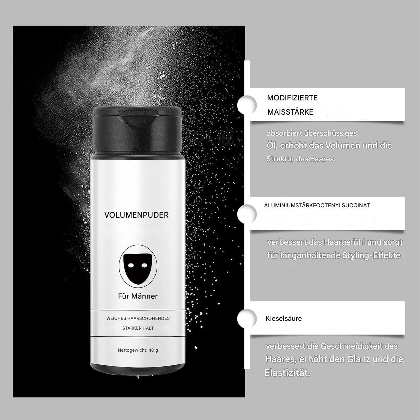 2 x puder do stylizacji włosów, puder do stylizacji włosów dla mężczyzn, stylizacja włosów i wosk objętościowy z efektem matowym, puder do włosów, naturalny proszek do włosów, długotrwały proszek do