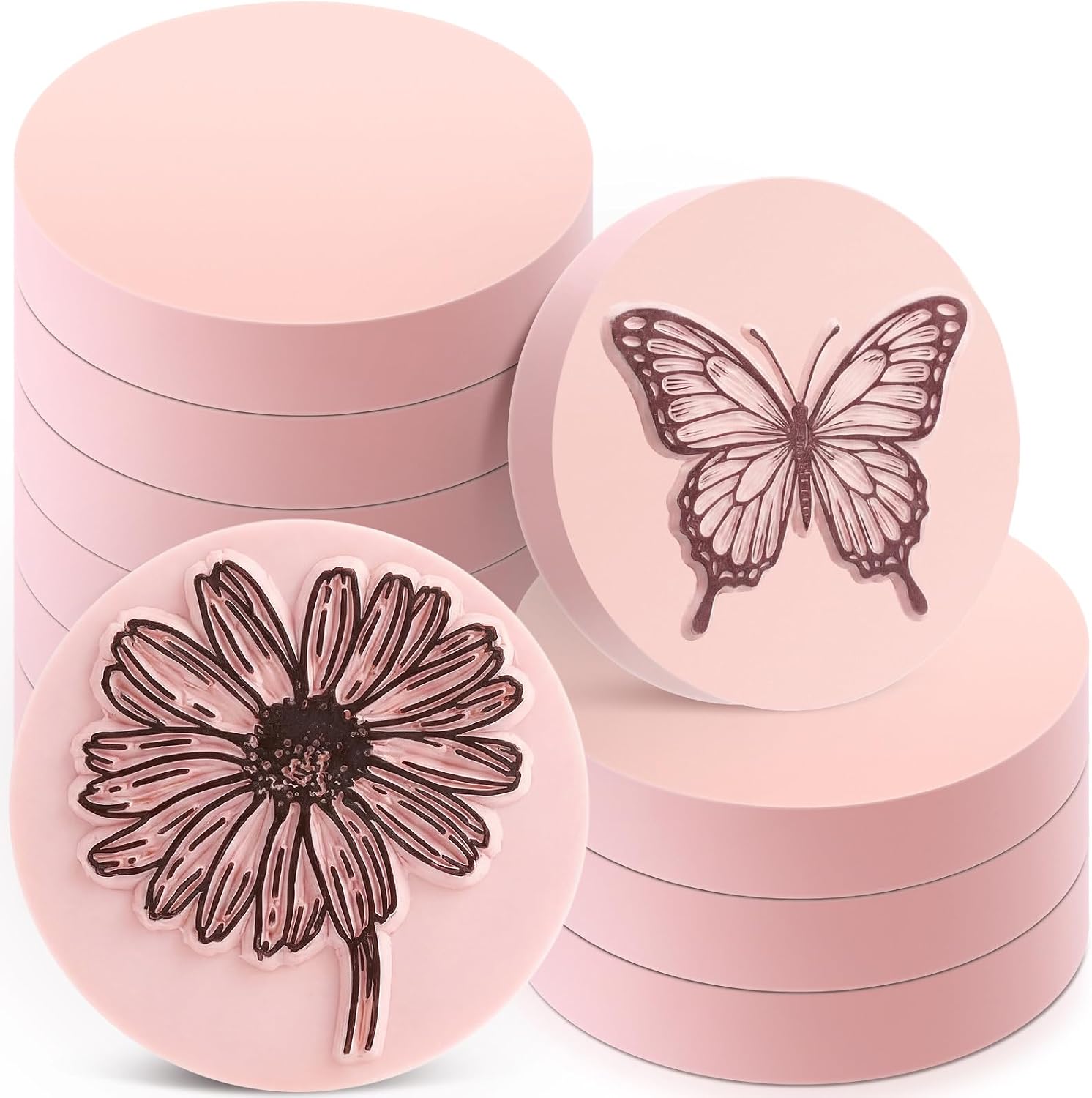 Mudder 12 Pcs 2" Round Rubber Carving Blocks Pink Linoleum Blocks Bulk Carved Brick Stamp Soft Rubber for Printmaking, Stamp Making, Scrapbook, Painting, Crafts Project and Easy to Carve