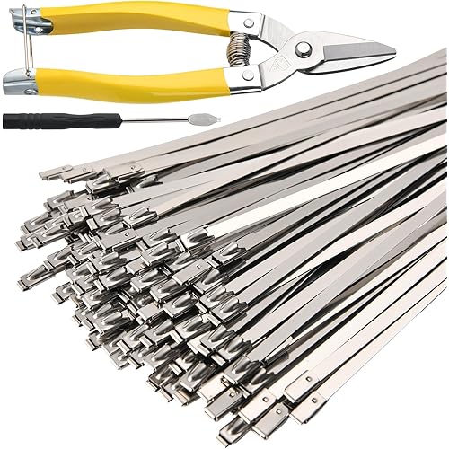 Stainless Steel Zip Ties Heavy Duty 11.8 Inch (120 PCS) with Metal Cutter – 304 Grade Metal Cable Ties, Self-Locking, Heat & UV Resistant, for Outdoor, Fence, Electrical & Automotive Use