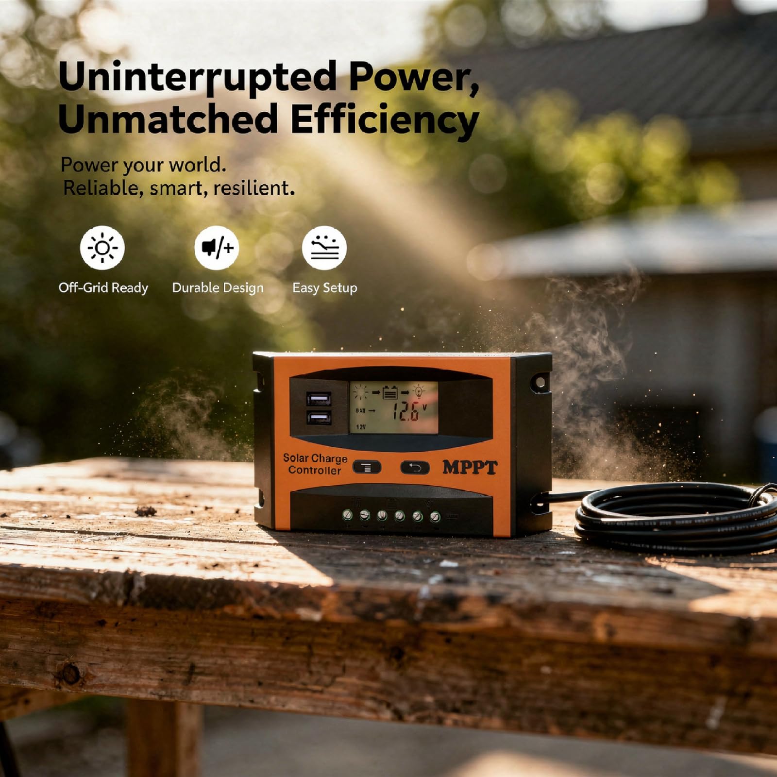 Solar-Laderegler 30A, intelligenter Regler für Off-Grid-Systeme, 12V/24V automatische Anpassung, Dual-USB-Anschluss, LCD-Display, mehrere Schutzfunktionen, kompakt für Anlagen 5,4 x 4 x 2,3 cm