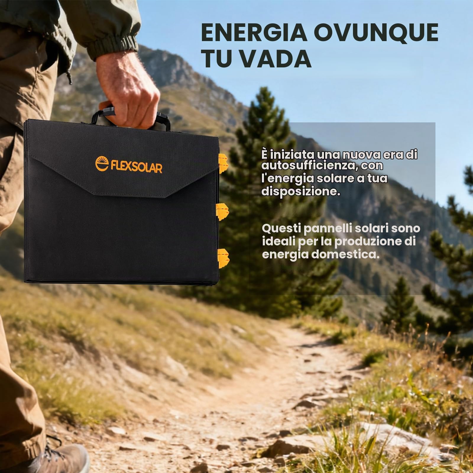 FlexSolar 60W Pannello solare pieghevole, moduli solari portatili ETFE | con uscita DC/QC 3.0 USB-A e USB-C (PD 45W) per alimentazione di backup, campeggio, zaini. Compatibile con smartphone