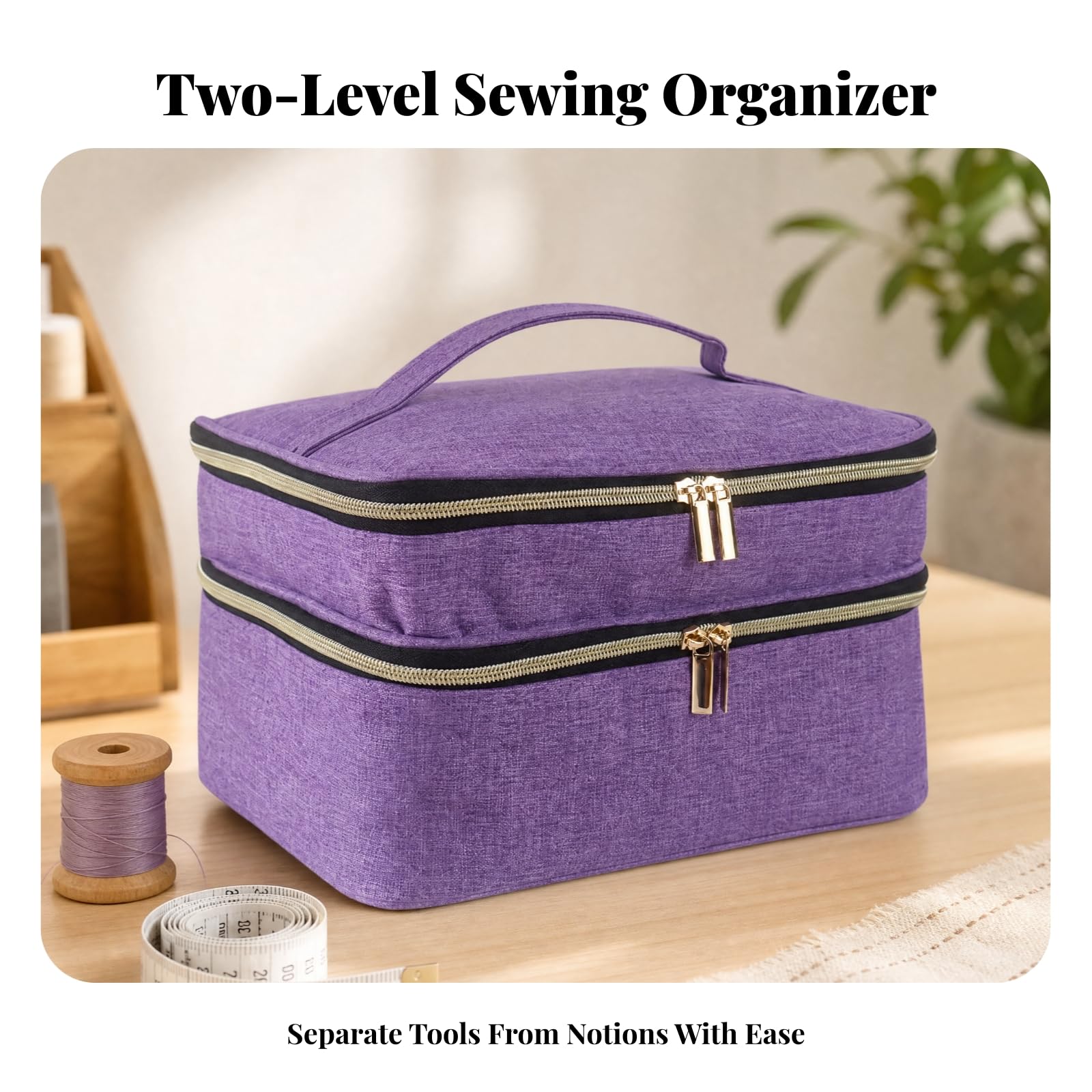 Bolsa Costura con Divisores Extraíbles Estructurado Organizador Portátil Útiles Costura Ligero para Sastres Avanzados, Hogar, Morado