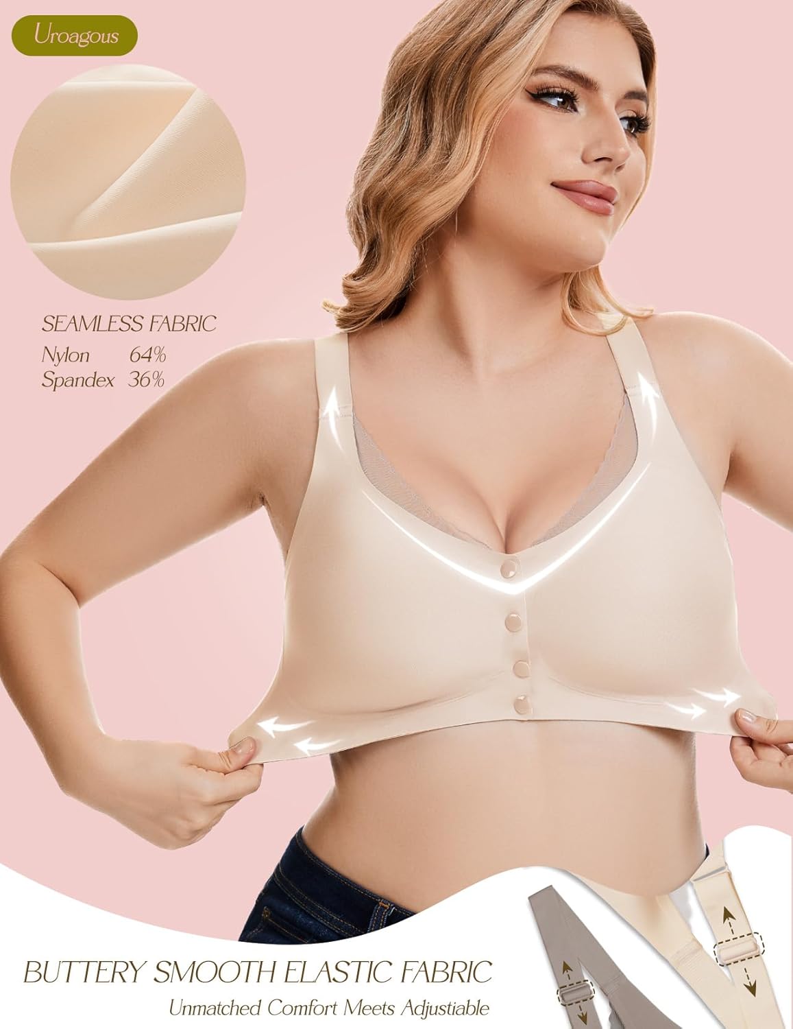 Womens Front Closure Bras for Women Seamless No Underwire Mesh Neck Bralettes Supportive Wireless Mastectomy Bra - Image 5