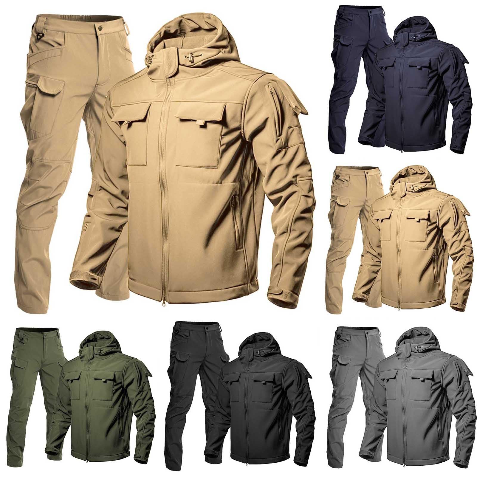 Tuta da sci da uomo, 2 pezzi, giacca tattica e pantaloni, 2 pezzi, cappotto da neve con cappuccio, per snowboard, da combattimento, comodo, antivento, per attività all'aria aperta