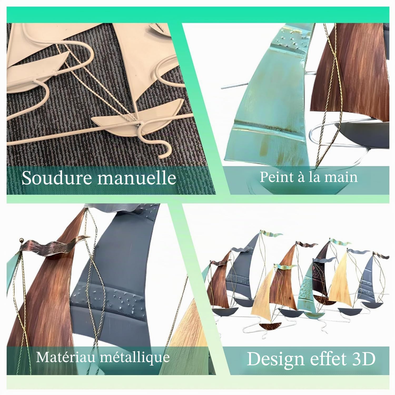 Décoration Murale en métal représentant Un voilier, 130 x 66 cm, décoration Murale de Style Nautique côtier, Sculptures murales 3D en Fer, pour Salon et Chambre à Coucher.