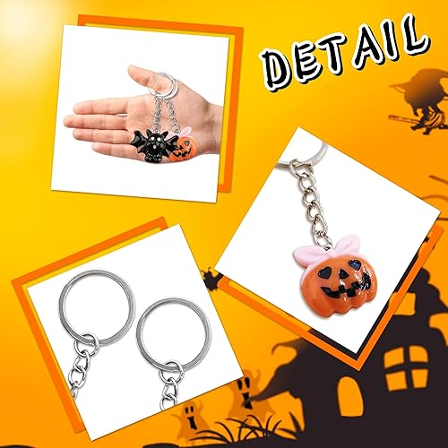 Miniatura 4 de BUYWUMORE 12 juegos de recuerdos de fiesta de Halloween con llaveros de murciélago de calabaza fantasma, bolsas de organza naranja y etiquetas de