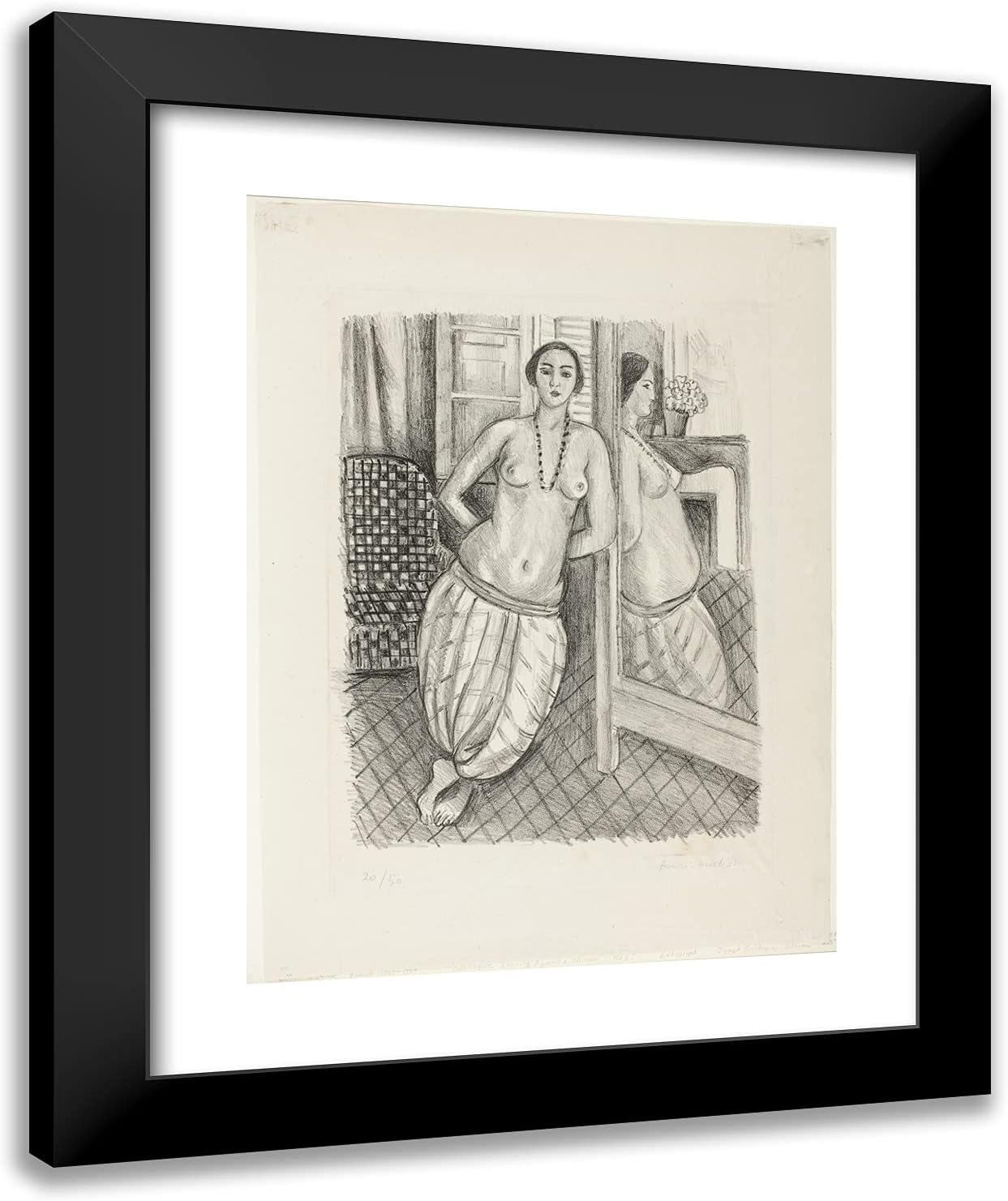 ArtDirect Henri Matisse 20x24 Black Modern Framed Art Print Titled Odalisque in Striped Pants, Reflected in The Mirror