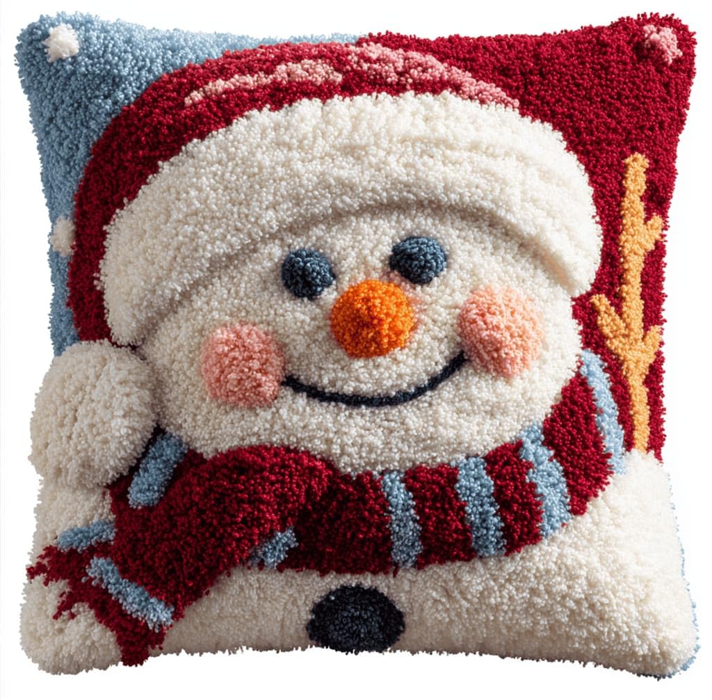 Kitquiver Latch Hook Kits Snowman for Adults,Beginners DIY Latch Hook Cushion Kits and Latch Rug Kits Cross-Stitch Embroidery Cushion Cover for Home Sofa Decoration 17X17 in