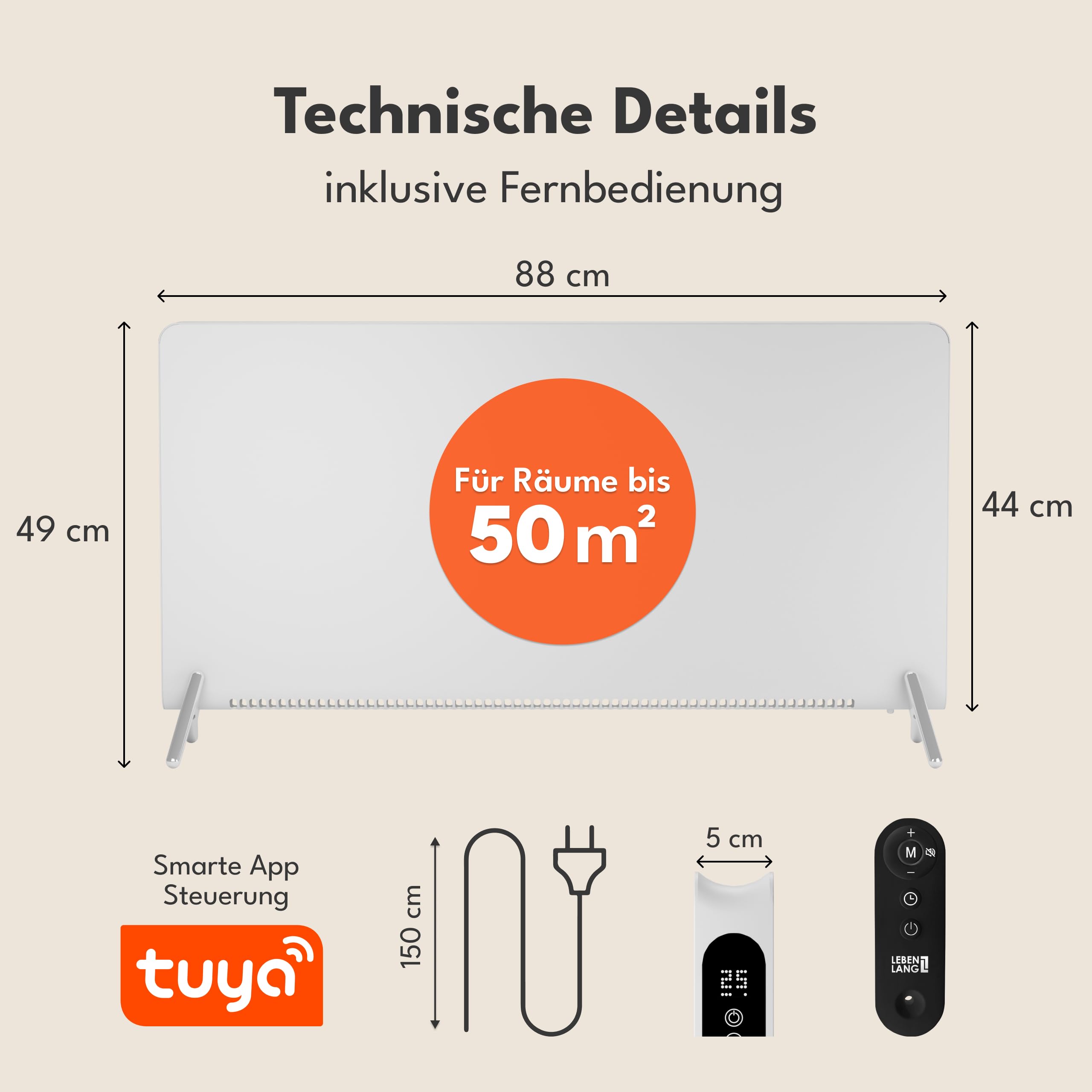 LEBENLANG Heizkörper Elektroheizung Energiesparend - Inkl. WiFi & APP