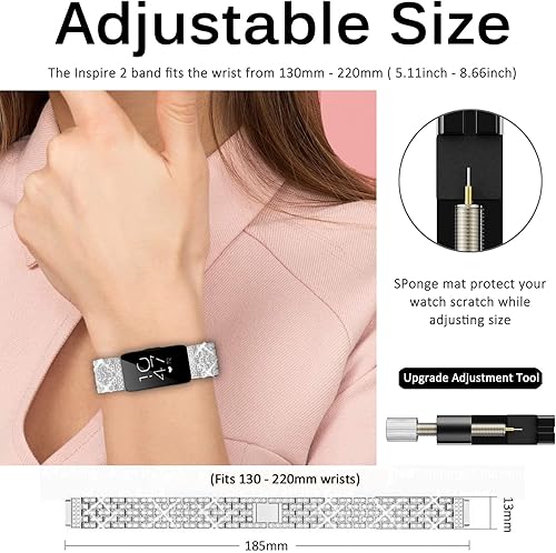 Miniatura 6 de Miimall Compatible con Fitbit Inspire Band, Inspire 2 Bling Band, Inspire HR Band con correa de repuesto de metal de cristal de diamante para Fitbit