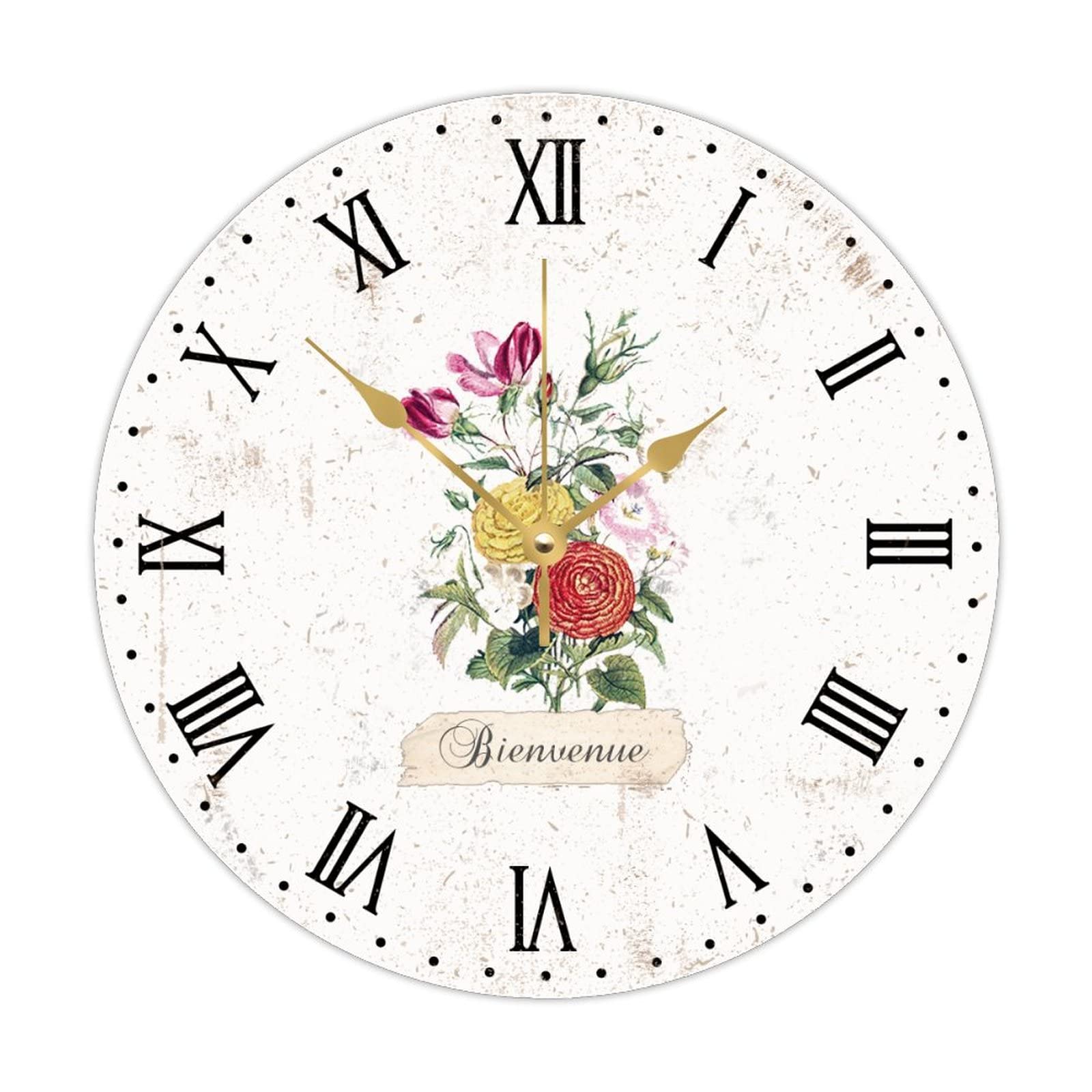 Horloge murale vintage en bois sans tic-tac pour salon et cuisine