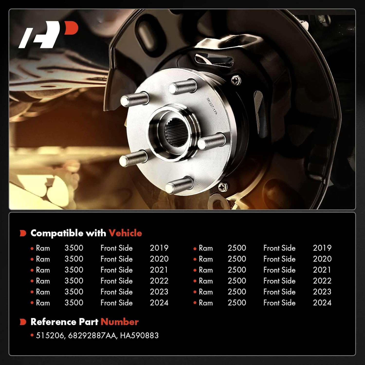 A-Premium Front Wheel Bearing and Hub Assembly with ABS & 8-Lug Compatible with Ram 2500 2019-2024, Ram 3500 2019-2024